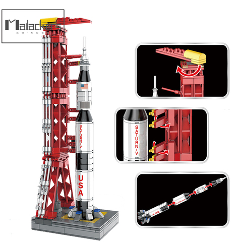 Mailacker – fusée technique Saturn V, Station spatiale, navette, tour de lancement, vaisseau spatial, blocs de construction, briques, jouets de technicien ► Photo 1/6