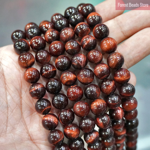 Perles rondes en pierre naturelle, Agates en œil de tigre rouge, accessoires pour la fabrication de bijoux, 15 pouces, 6, 8, 10, 12MM ► Photo 1/2