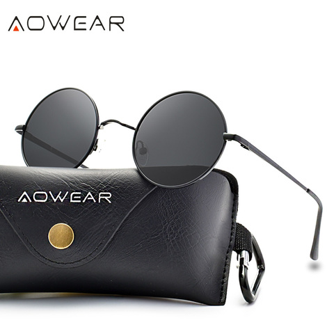 AOWEAR-lunettes de soleil rondes pour femmes, verres solaires polarisés, Punk, monture métallique unisexe, verres TAC pour hommes et femmes, nouvelle collection 2022 ► Photo 1/6