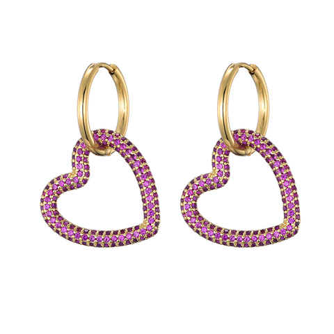 LOVBEAFAS nouveau mode bijoux cubique Zircon coeur boucles d'oreilles pour les femmes couleur or géométrique en acier inoxydable rond boucle d'oreille 2022 ► Photo 1/6