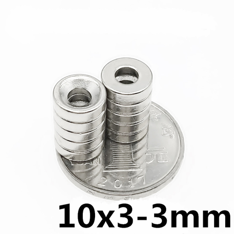 Aimant surpuissant rond N35 en néodyme, 10x3mm, trou de 3mm, 100/200 pièces ► Photo 1/3