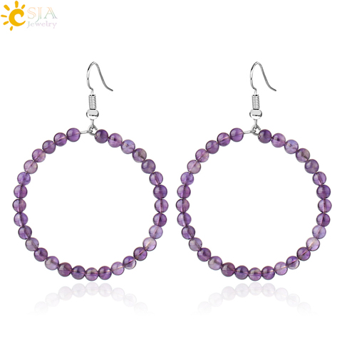 CSJA-boucles d'oreilles en cercle creux, bijoux en pierres naturelles, 4mm, en cristal, boucles d'oreilles rondes et goutte pour femmes, nouvelle déclaration à la mode, bijoux G363 ► Photo 1/6