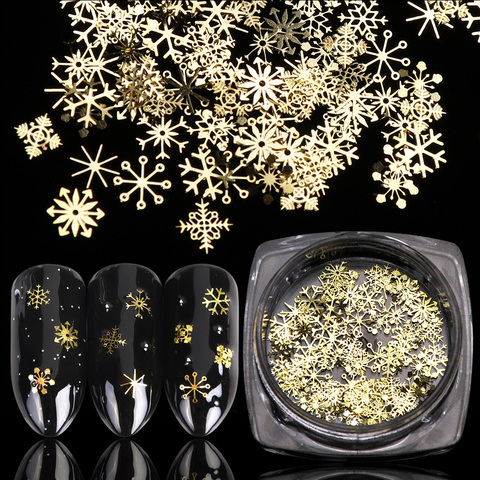 1 boîte évider or ongles paillettes paillettes neige flocons mixte Design décorations pour ongles Arts Pillette ongles accessoires LA889-1 ► Photo 1/6