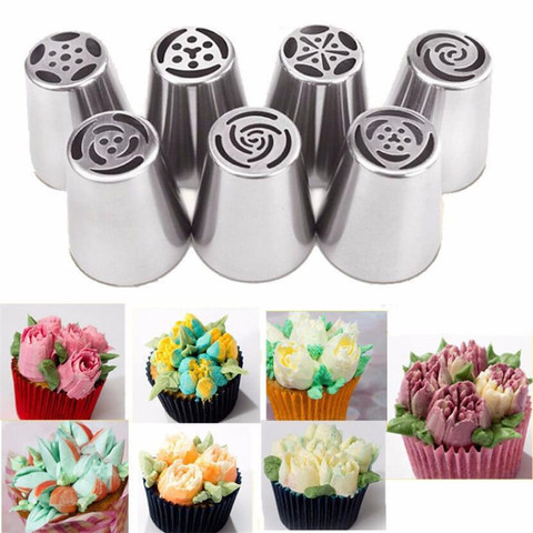 7Style russe tulipe glaçage tuyauterie buses en acier inoxydable fleur crème pâtisserie pointe cuisine Cupcake gâteau décoration outils ► Photo 1/6