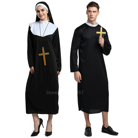 Costumes de Cosplay pour adultes, longues Robes de carnaval d'halloween, de nonne, religieux, religieux, religieux, église catholique, Vintage médiéval ► Photo 1/6