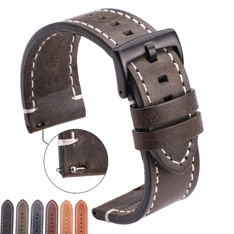 Vintage en cuir véritable bracelets de montre 7 couleurs ceinture 18mm 20mm 22mm 24mm femmes hommes peau de vache bracelet de montre bracelet montre accessoires ► Photo 1/6
