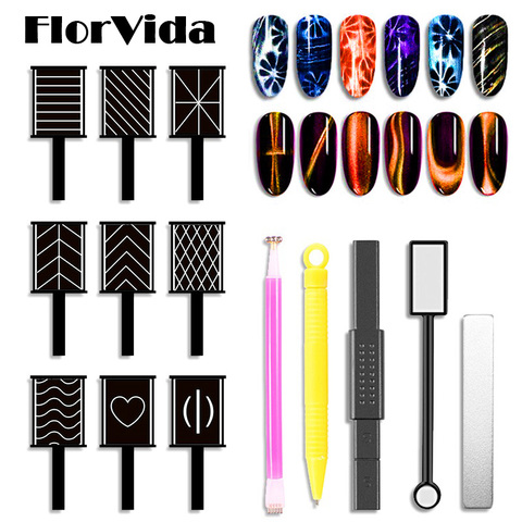 FlorVida-Kit de 10 pièces de stylo à aimant puissant, pour nail Art, œil de chat, Kit de vernis Gel UV, accessoires, Design ► Photo 1/6
