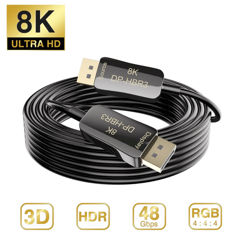 Câble Fiber optique DisplayPort DP 1.4 HBR3 8K @ 60Hz 4K @ 144Hz, haute vitesse 32.4Gbps, fin et Flexible ► Photo 1/6