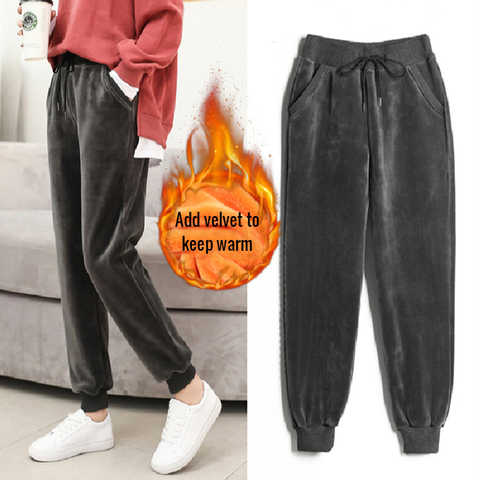 Or velours pantalons de survêtement femmes plus velours chaud pantalon 2022 automne et hiver double face velours taille haute harem femmes pantalon ► Photo 1/6