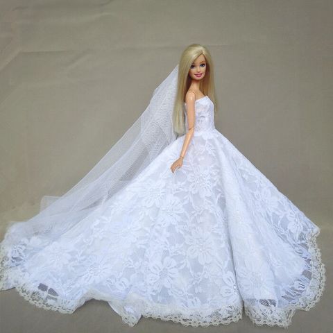 Pour barbie robe bjd poupée vêtements princesse de luxe traînant mariage mariée mariage robe fantaisie jouets cadeau pour barbie accessoires ► Photo 1/1