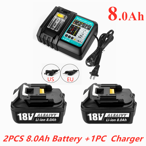 Batterie Lithium-Ion, 18V, 8000mAh, Rechargeable, avec chargeur, pour Makita, 8ah, BL1850, BL1880, BL1860B, LXT400 ► Photo 1/6