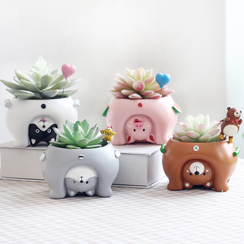 1 pc Nouveau À L'envers Animal Planteurs De Résine pour Succulentes Kawaii Mignon Mini Pots De Fleurs pour Bureau Bonsaï Jardin de La Maison décoration ► Photo 1/6