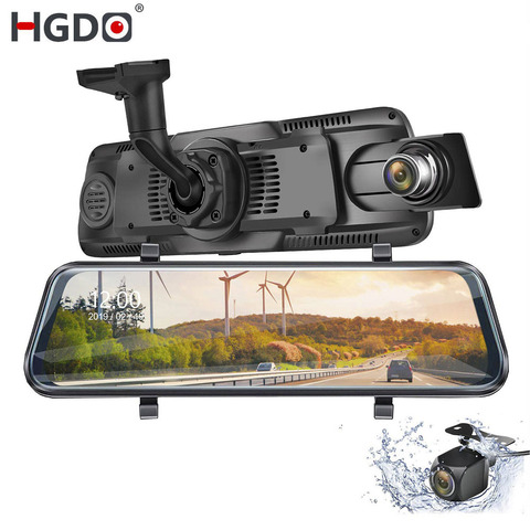 HGDO – caméra de tableau de bord avec rétroviseur, écran tactile de 10 pouces, enregistreur vidéo automatique DVR à double objectif, FHD 1080P ► Photo 1/6