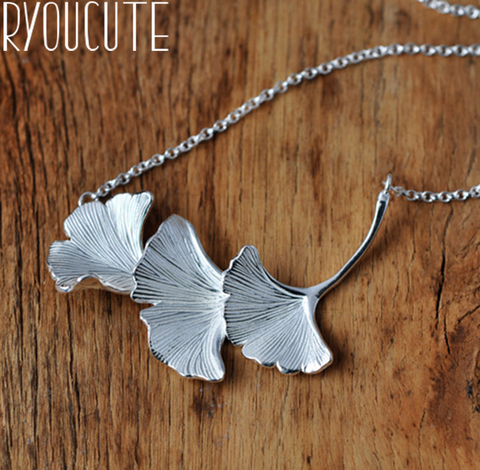 Colliers style bohème Vintage, couleur argent, Ginkgo Biloba en feuilles, pendentifs, bijoux, 2022 ► Photo 1/3