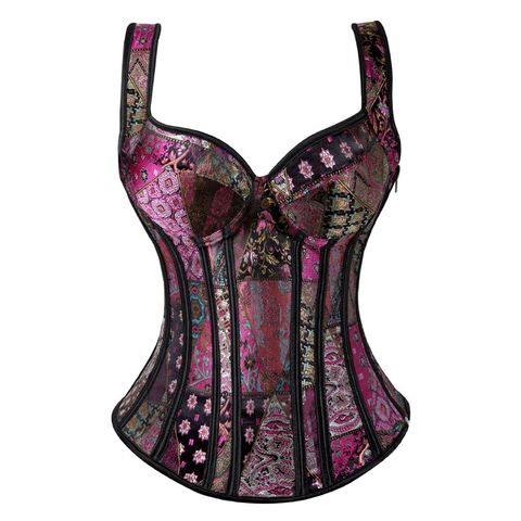 Bretelles Steampunk Corset avec fermeture éclair côté Sexy Jacquard Corset fleuri taille Cincher Bustier Lingerie haut grande taille ► Photo 1/6