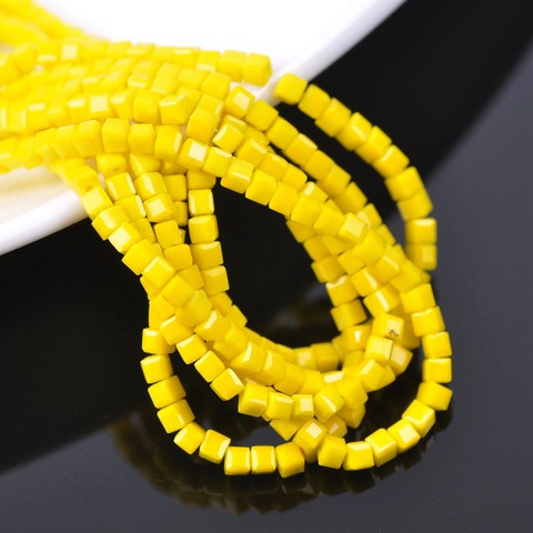 200 pièces Opaque jaune 3mm petit Cube carré à facettes tchèque cristal verre artisanat en vrac perles en gros lot pour la fabrication de bijoux bricolage ► Photo 1/2