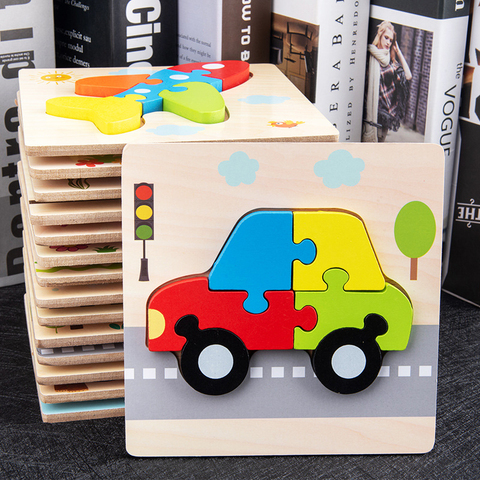 Bébé jouets en bois 3D Puzzle dessin animé Intelligence animale Puzzle forme correspondant Montessori jouets pour enfants cadeaux ► Photo 1/6