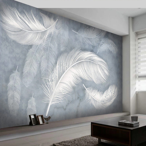 Papier peint Photo avec plumes, peint à la main en 3D, personnalisé, moderne, mode créative, salon, chambre à coucher, Art Mural, décoration de maison ► Photo 1/6