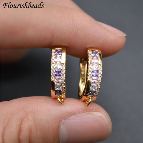 Nickel-boucles d'oreilles en métal Anti-décoloration, crochets, de forme ronde, perles en Zircon, pour bijoux pavés, 10 pièces, vente en gros, en vrac ► Photo 1/6