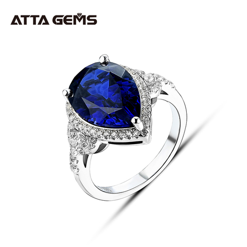 Bague en argent véritable et saphir bleu Royal pour femme, bijoux de 6.8 carat, Style classique exquis, Design de marque ► Photo 1/6