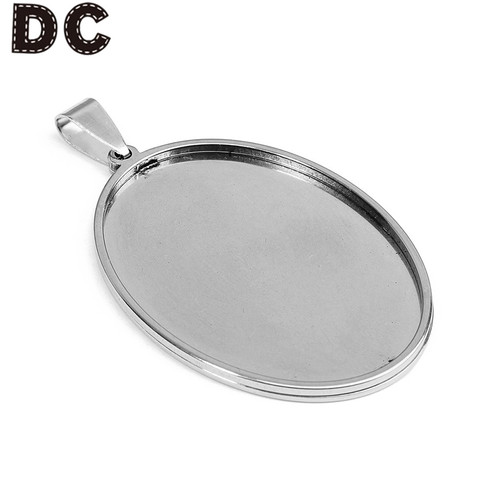 DC Light 5 pièces en acier inoxydable pendentif blanc plateau socle ovale 18x2 5mm/30x40mm verre Cabochon Bases réglage pour la fabrication de bijoux à bricoler soi-même ► Photo 1/6