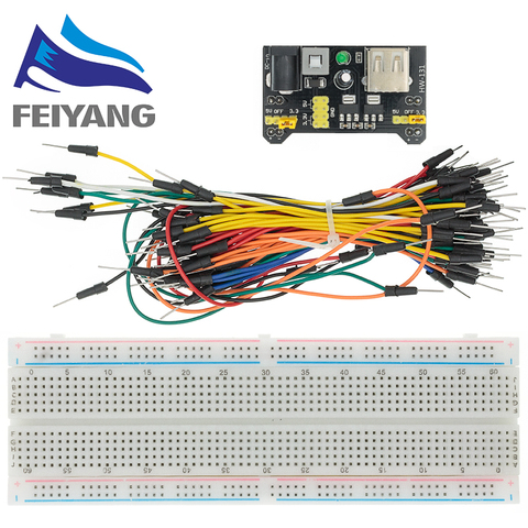 Module d'alimentation 3.3 V/5 V MB-102 platine de prototypage + 400 830 points kit de planche à pain Prototype sans soudure + 65 fils de connexion flexibles ► Photo 1/6