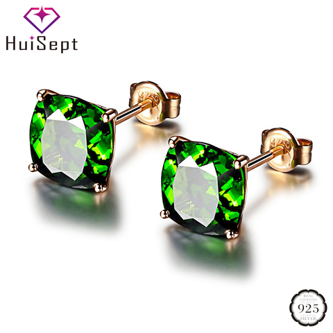 HuiSept élégant argent 925 boucles d'oreilles bijoux forme carrée émeraude pierres précieuses boucles d'oreilles pour femme fête de mariage cadeau ornements ► Photo 1/4