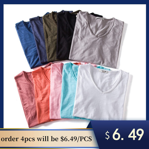 T-shirt manches courtes col en v pour homme, 10 couleurs, 2022 coton peigné solide, sous-vêtement pour Fitness, tendance 100% ► Photo 1/6