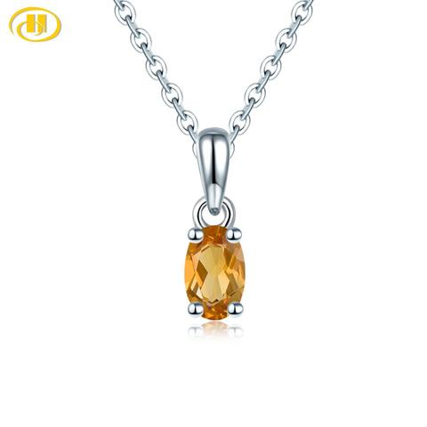 Hutang-pendentif en argent Sterling 925, bijou ovale, 6x4mm, véritable pierre précieuse jaune, solide, chaîne Fine et Simple pour femmes ► Photo 1/6