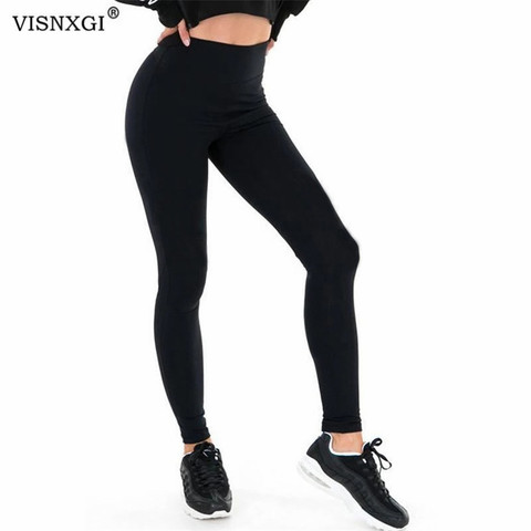 VISNXGI Leggings décontractés femmes noir grande taille Leggings élastiques femmes Fitness Sport gymnase taille haute pantalon pousser Spandex Legging ► Photo 1/6