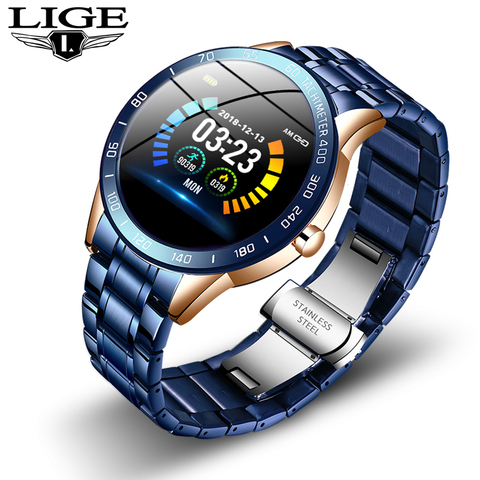 LIGE – montre connectée de luxe pour hommes, moniteur d'activité physique, de fréquence cardiaque, de pression artérielle, étanche, avec ceinture en acier, multifonction, nouveau ► Photo 1/6