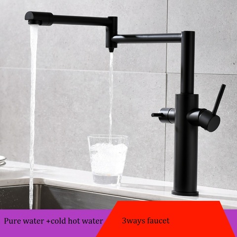 MTTUZK robinet de cuisine 3 en laiton | Noir, eau chaude et froide, robinet de cuisine, robinet de cuisine pur, robinet mitigeur d'eau potable, Double sortie d'eau ► Photo 1/6