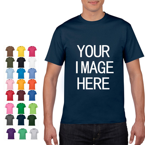 T-shirt à manches courtes en coton, couleur unie, col rond, personnalisé, avec votre propre Design imprimé ► Photo 1/6