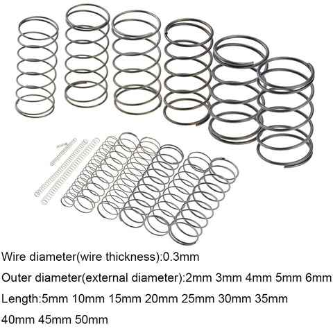 10 pièces 0.3*2 3 4 5 6mm * 5-50mm ressort en acier petit dégagement de Compression ressort de rappel mécanique ressort de pression OD 2mm 3mm 4mm 5mm ► Photo 1/6