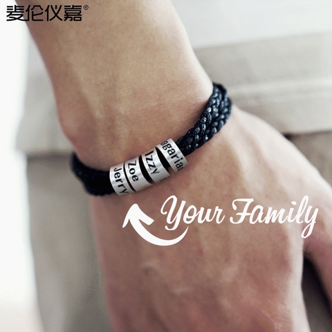 PolishedPlus-Bracelet personnalisé en titane et acier, tresse, cuir, lettres et noms perlés, cadeau d'anniversaire personnalisé pour hommes ► Photo 1/6