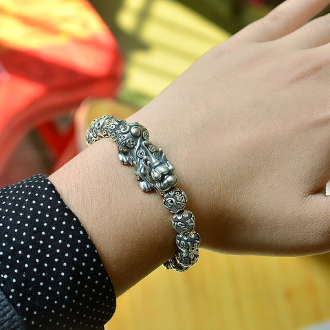 Bracelets en argent PIXIU pour hommes, perles de restauration, chaînes lions, porte fortune pour les couples, tendance, Bracelets pour femme ► Photo 1/5