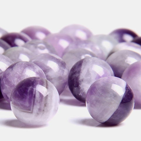 Perles en pierre en cristal améthyste naturel rêve naturel, qualité supérieure, 6 8 10 12mm, rondes violet blanc, perles amples pour bijouterie, bricolage ► Photo 1/4