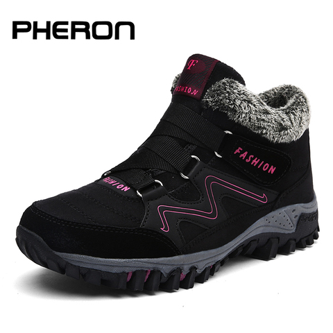 PHERON femmes bottes femme garder au chaud avec de la fourrure en plein air imperméable neige bottes baskets voyage court en peluche randonnée chaussures ► Photo 1/6