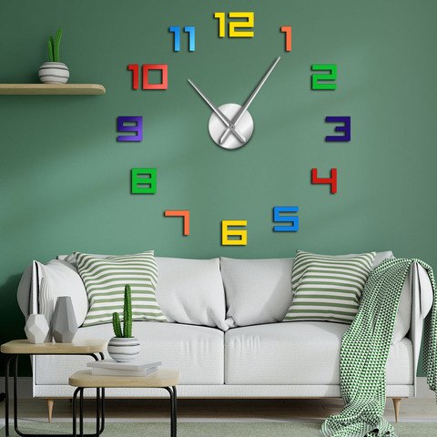 Horloge murale avec chiffres colorés, sans cadre, arc-en-ciel géant, acrylique multicolore, décoration pour la maison, jeune montre vive moderne ► Photo 1/6