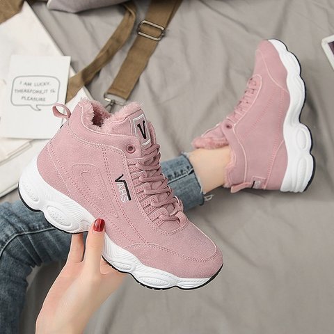 Baskets en cuir vulcanisé pour femme, chaussures de sport, décontractées, épaisses, roses, stylistes à plateforme, 2022 ► Photo 1/6