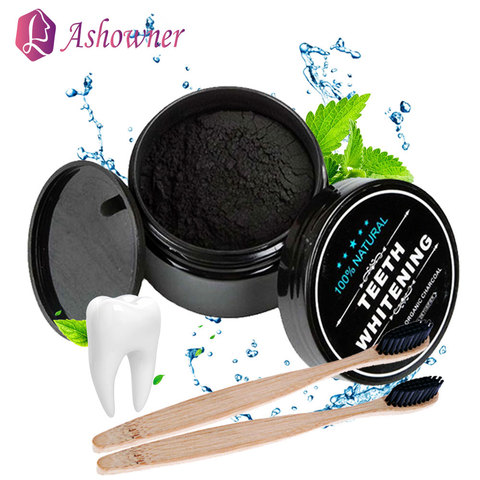 ASHOWNER noir blanchiment des dents soins bucco-dentaires poudre de charbon de bois naturel charbon actif blanchiment des dents poudre hygiène bucco-dentaire propre ► Photo 1/6