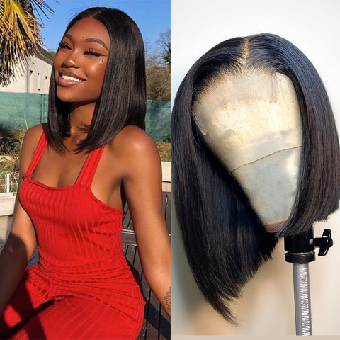 Perruque Lace Closure Wig naturelle lisse-Alipearl | Cheveux courts, 4x4, 150% de densité, Perruque Bob pour femmes africaines ► Photo 1/6