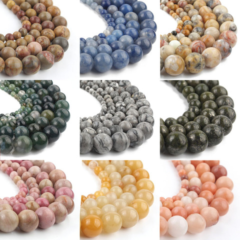 47 perles minérales de Style, sédiment en pierre naturelle, Amazonite, Rhodonite, Jades Jaspers, pour la fabrication de bijoux, Bracelet à bricoler soi-même 15 pouces ► Photo 1/6