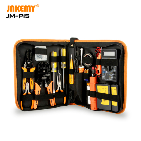 JAKEMY JM-P15 Original 17 en 1 électricien réseau tournevis bricolage réparation ensemble d'outils fer à souder pinces pince à épiler LAN testeur Kit ► Photo 1/6