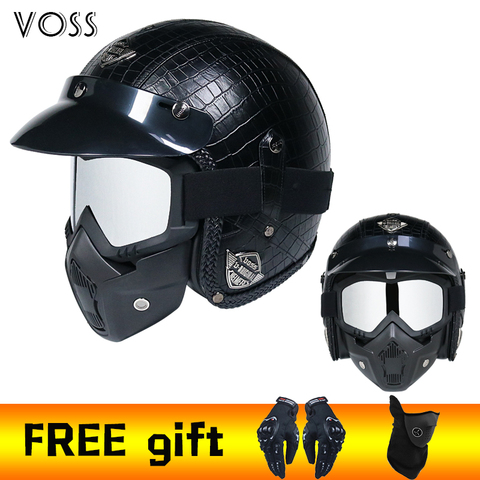 VOSS moto rcycle casque rétro casque Harley moto rcycle chevalier casque café racer 3/4 masque capacete casque moto ► Photo 1/1