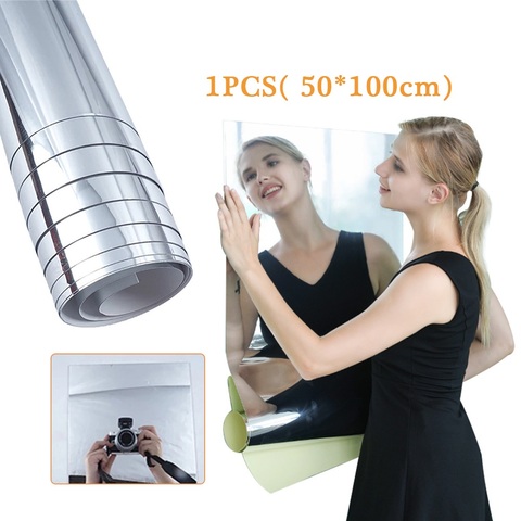 50*100cm Long miroir autocollant décalcomanie auto-adhésif miroirs muraux pour salon décor salle de bain décoration argent meubles Films ► Photo 1/6