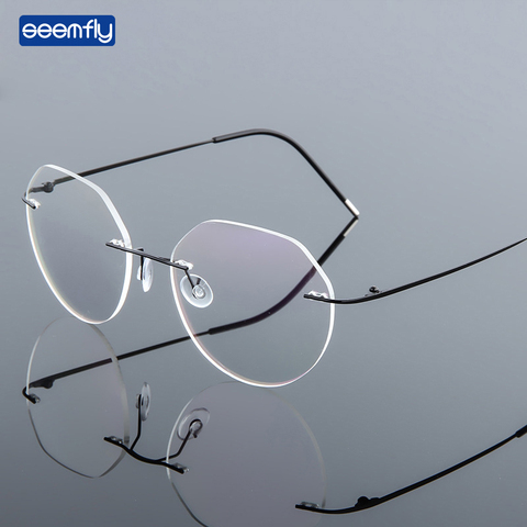 Seemfly – montures de lunettes rétro rondes en alliage de titane, pliables, sans bords, en métal, pour hommes et femmes, lentilles ultralégères, myopes ► Photo 1/5