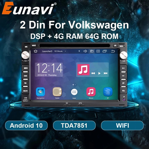 Eunavi – autoradio Android 10, lecteur multimédia, DVD, GPS, DSP, 2 Din, pour voiture VW/Volkswagen PASSAT B5/MK4/MK5, JETTA BORA, POLO, TRANSPORT T5 ► Photo 1/6