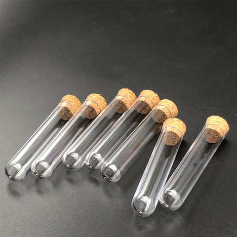 Tubes à essai en plastique Transparent de laboratoire 12x60mm, 50 pièces, avec bouchon en liège, fond en U, pour épices de mariage ► Photo 1/5