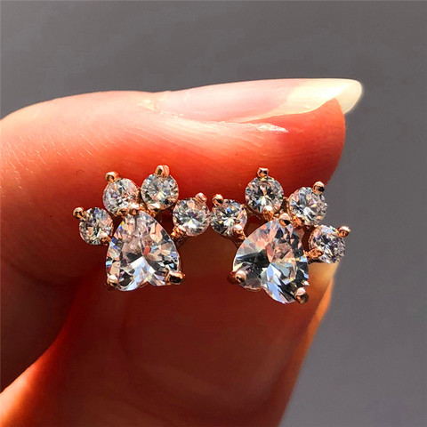 Boucles d'oreilles en pierre Zircon, cristal pour femmes, couleur or Rose, bijoux de mariage, style Boho, petit chien et chat, griffes pour femmes ► Photo 1/6